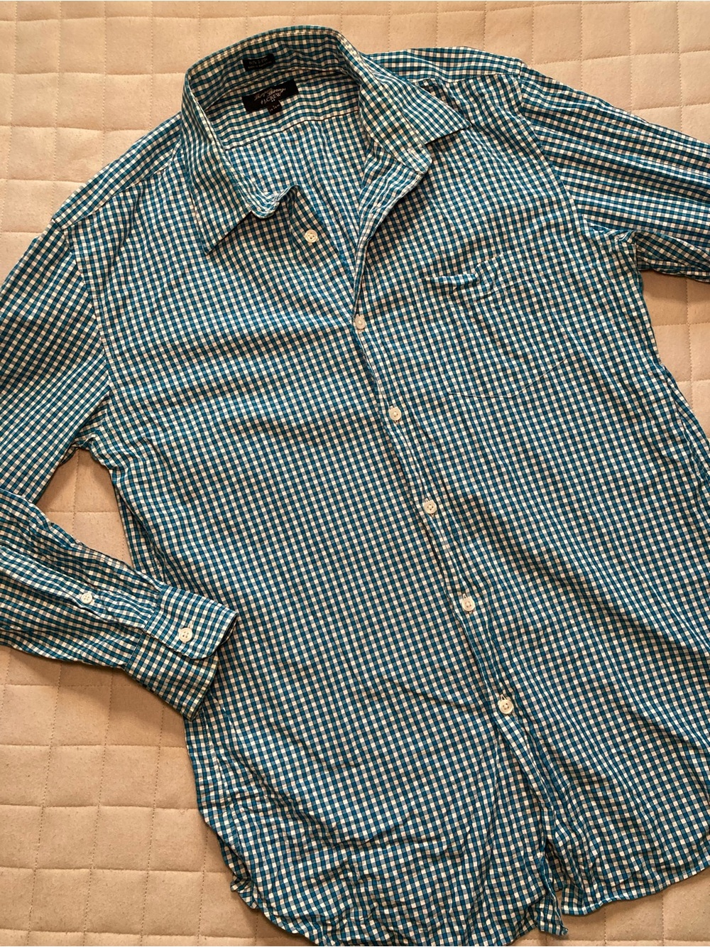 J. Crew Teal and White Gingham Button-Down Shirt